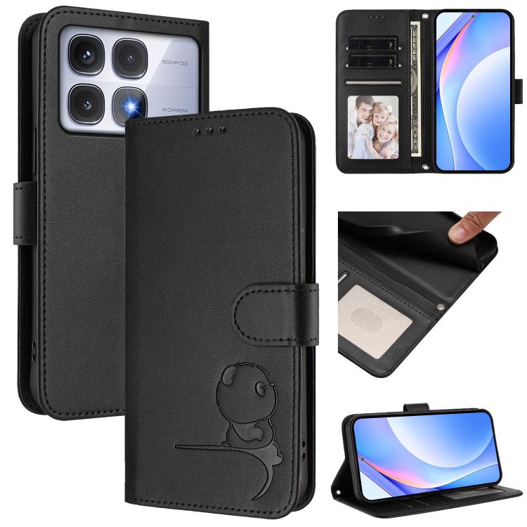 Litter Panda Embossing RFID Leather Phone Case with Lanyard, For Redmi Note 14 Pro 4G, For Redmi Note 14 4G 163.25mm, For Redmi 14C 4G / 14R 5G / A4 5G, For Redmi K70 Ultra, For Redmi A3 / A3x / Xiaomi Poco C61, For Redmi 13C 4G / 5G / Poco C65        ...