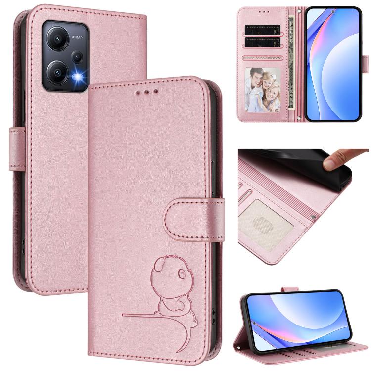Litter Panda Embossing RFID Leather Phone Case with Lanyard, For Redmi A1 / A2 4G, For Redmi 11A / Xiaomi Poco C55, For Redmi Note 12 Pro 5G Global / India, For Redmi Note 12 5G Global / India