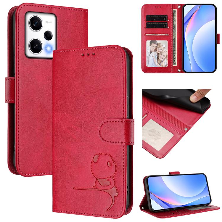 Litter Panda Embossing RFID Leather Phone Case with Lanyard, For Redmi A1 / A2 4G, For Redmi 11A / Xiaomi Poco C55, For Redmi Note 12 Pro 5G Global / India, For Redmi Note 12 5G Global / India