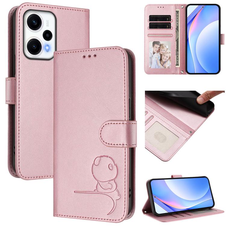 Litter Panda Embossing RFID Leather Phone Case with Lanyard, For Redmi Note 13 5G, For Redmi Note 13 Pro+ 5G, For Redmi 12 4G / 12 5G Global / India, For Redmi Note 12T Pro / Poco X4 GT, For Redmi Note 12 Turbo / Xiaomi Poco F5                         ...