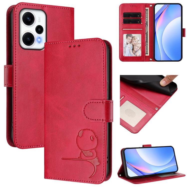 Litter Panda Embossing RFID Leather Phone Case with Lanyard, For Redmi Note 13 5G, For Redmi Note 13 Pro+ 5G, For Redmi 12 4G / 12 5G Global / India, For Redmi Note 12T Pro / Poco X4 GT, For Redmi Note 12 Turbo / Xiaomi Poco F5                         ...