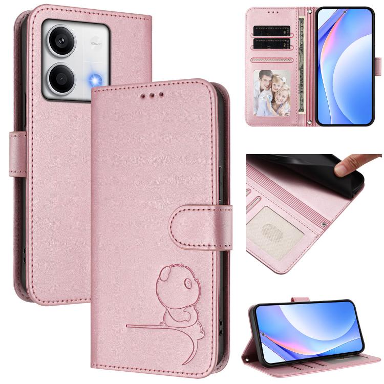 Litter Panda Embossing RFID Leather Phone Case with Lanyard, For Redmi Note 13 5G, For Redmi Note 13 Pro+ 5G, For Redmi 12 4G / 12 5G Global / India, For Redmi Note 12T Pro / Poco X4 GT, For Redmi Note 12 Turbo / Xiaomi Poco F5                         ...