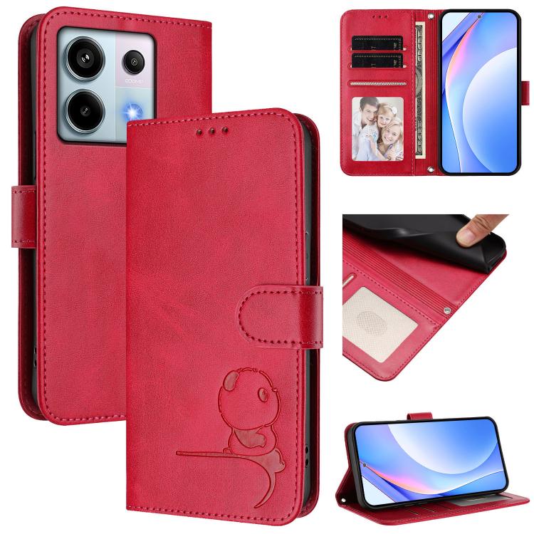 Litter Panda Embossing RFID Leather Phone Case with Lanyard, For Redmi Note 14 Pro 4G, For Redmi Note 14 4G 163.25mm, For Redmi 14C 4G / 14R 5G / A4 5G, For Redmi K70 Ultra, For Redmi A3 / A3x / Xiaomi Poco C61, For Redmi 13C 4G / 5G / Poco C65        ...