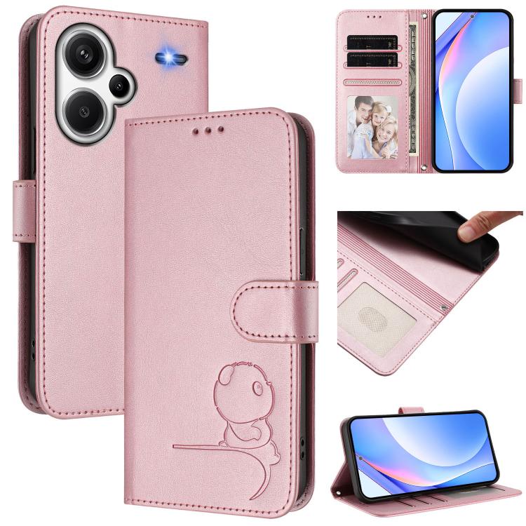 Litter Panda Embossing RFID Leather Phone Case with Lanyard, For Redmi Note 13 5G, For Redmi Note 13 Pro+ 5G, For Redmi 12 4G / 12 5G Global / India, For Redmi Note 12T Pro / Poco X4 GT, For Redmi Note 12 Turbo / Xiaomi Poco F5                         ...