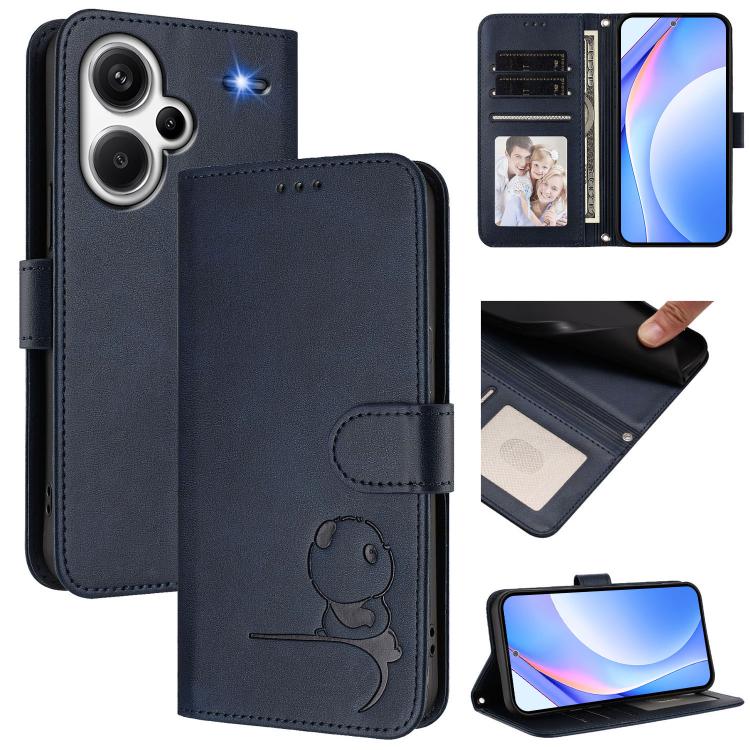 Litter Panda Embossing RFID Leather Phone Case with Lanyard, For Redmi Note 13 5G, For Redmi Note 13 Pro+ 5G, For Redmi 12 4G / 12 5G Global / India, For Redmi Note 12T Pro / Poco X4 GT, For Redmi Note 12 Turbo / Xiaomi Poco F5                         ...
