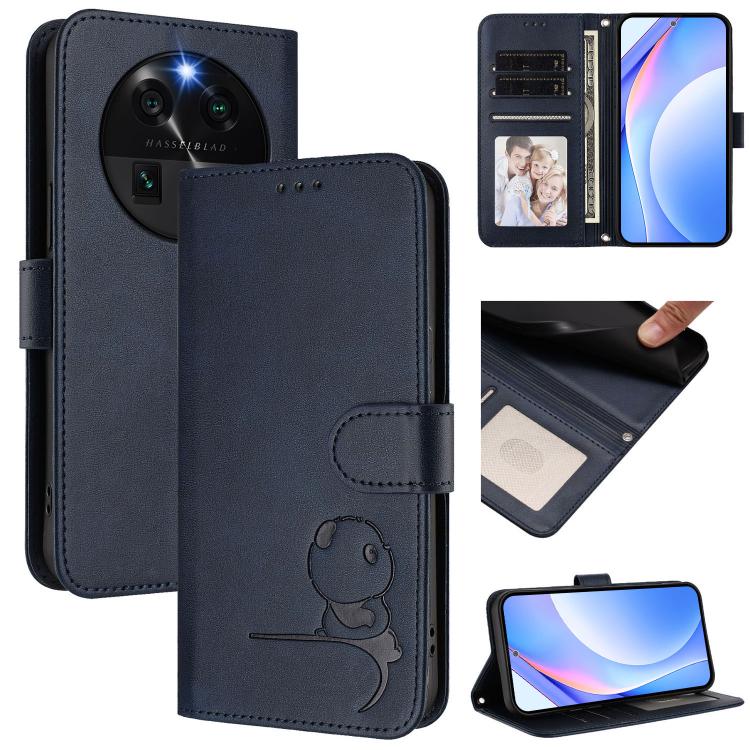 Litter Panda Embossing RFID Leather Phone Case with Lanyard, For OPPO Find X6