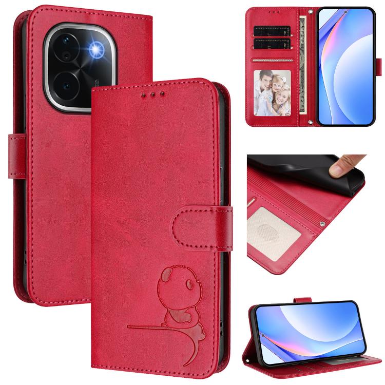Litter Panda Embossing RFID Leather Phone Case with Lanyard, For vivo V40 / V40 Pro / T3 Ultra, For vivo iQOO Z9s Pro / T3 Pro India, For vivo Y03 / Y18 India / Y28s, For vivo V40 Lite 5G / V30e 5G, For vivo S19, For vivo Y28 4G, For vivo X100s        ...