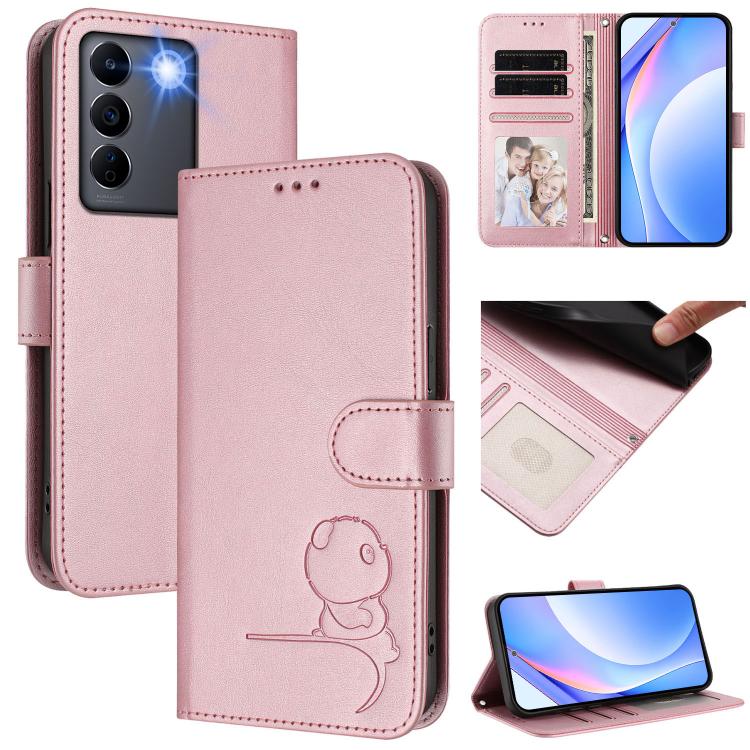 Litter Panda Embossing RFID Leather Phone Case with Lanyard, For vivo Y78+ / Y78 / V29 Lite, For vivo Y56 / Y16 / Y02s, For vivo V27 / V27 Pro, For vivo V27e 4G / S16e 5G / T2 4G, For vivo Y27 4G