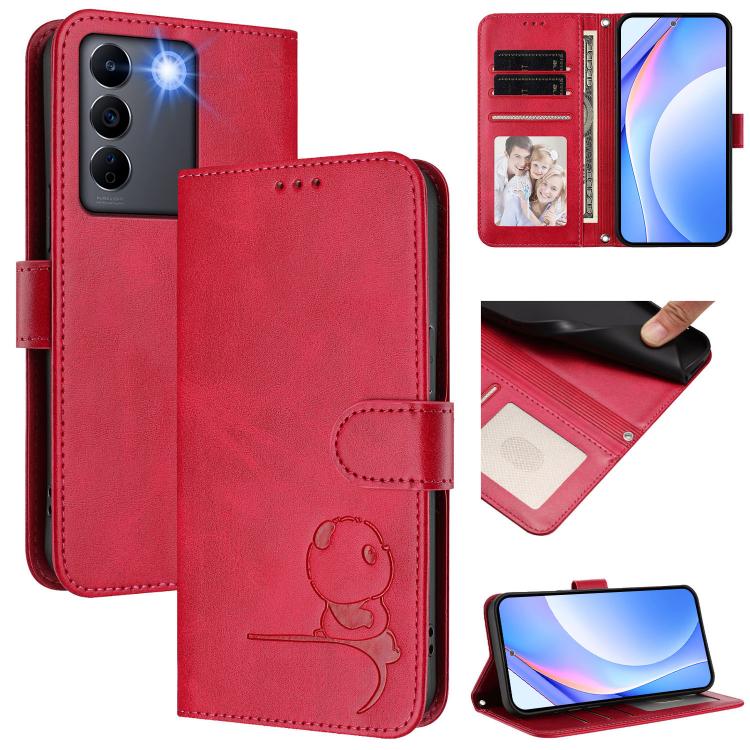 Litter Panda Embossing RFID Leather Phone Case with Lanyard, For vivo Y78+ / Y78 / V29 Lite, For vivo Y56 / Y16 / Y02s, For vivo V27 / V27 Pro, For vivo V27e 4G / S16e 5G / T2 4G, For vivo Y27 4G