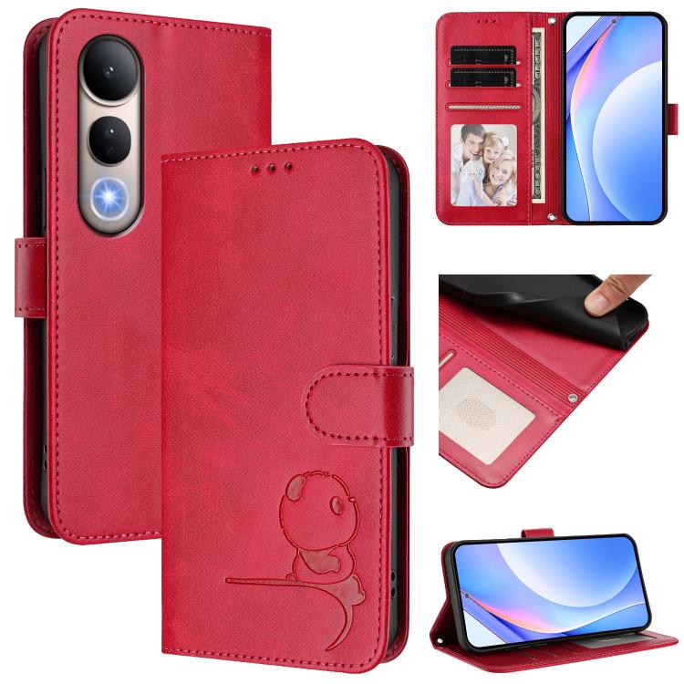 Litter Panda Embossing RFID Leather Phone Case with Lanyard, For vivo Y400 5G, For vivo Y400 4G, For vivo V60 5G, For vivo X200s, For vivo Y300 Pro+ / T4 / iQOO Z10, For vivo Y29 4G / T4x / Y300t / iQOO Z10x, For vivo V50 / V50e, For vivo V50 Lite 5G / 4G
