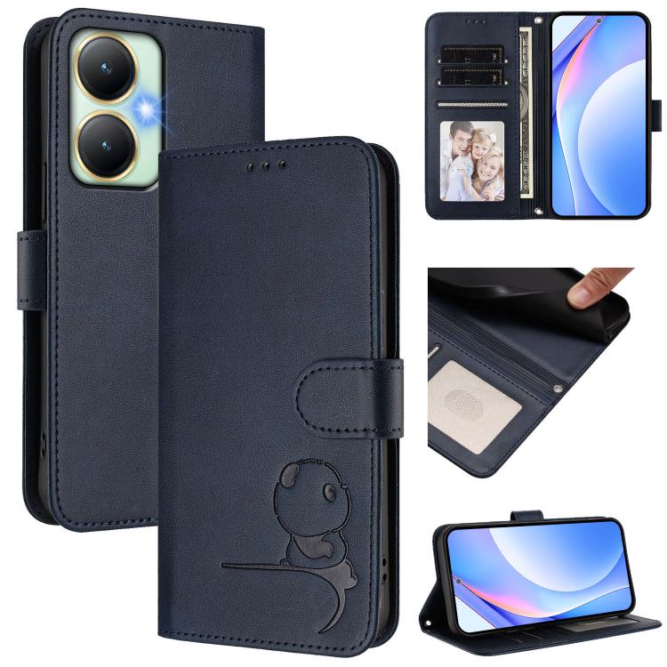 Litter Panda Embossing RFID Leather Phone Case with Lanyard, For vivo Y78+ / Y78 / V29 Lite, For vivo Y56 / Y16 / Y02s, For vivo V27 / V27 Pro, For vivo V27e 4G / S16e 5G / T2 4G, For vivo Y27 4G