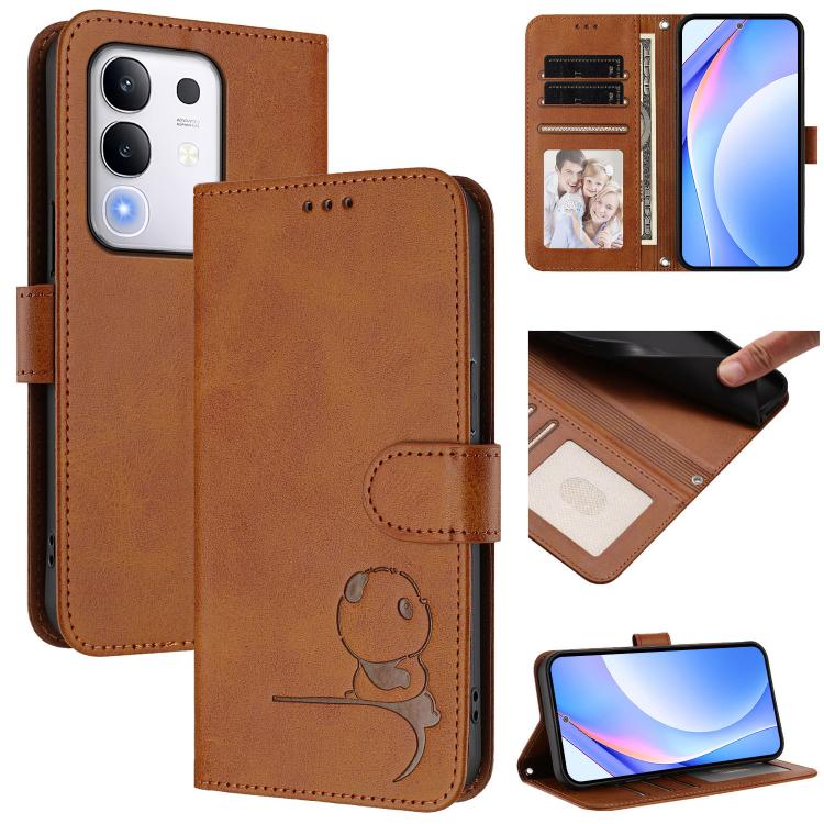 Litter Panda Embossing RFID Leather Phone Case with Lanyard, For vivo Y400 5G, For vivo Y400 4G, For vivo V60 5G, For vivo X200s, For vivo Y300 Pro+ / T4 / iQOO Z10, For vivo Y29 4G / T4x / Y300t / iQOO Z10x, For vivo V50 / V50e, For vivo V50 Lite 5G / 4G
