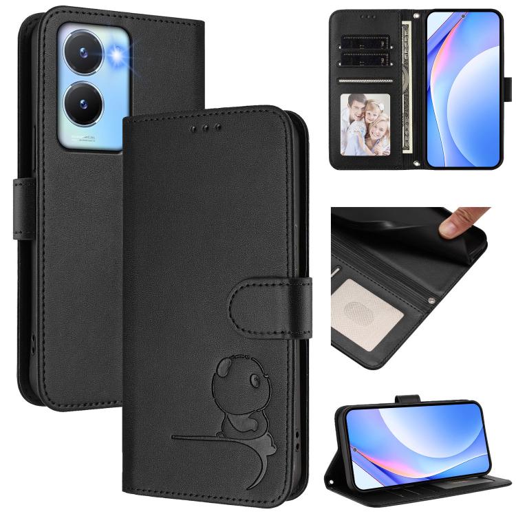 Litter Panda Embossing RFID Leather Phone Case with Lanyard, For vivo Y78+ / Y78 / V29 Lite, For vivo Y56 / Y16 / Y02s, For vivo V27 / V27 Pro, For vivo V27e 4G / S16e 5G / T2 4G, For vivo Y27 4G