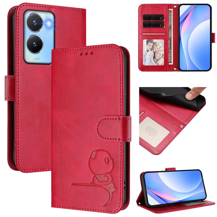 Litter Panda Embossing RFID Leather Phone Case with Lanyard, For vivo Y78+ / Y78 / V29 Lite, For vivo Y56 / Y16 / Y02s, For vivo V27 / V27 Pro, For vivo V27e 4G / S16e 5G / T2 4G, For vivo Y27 4G