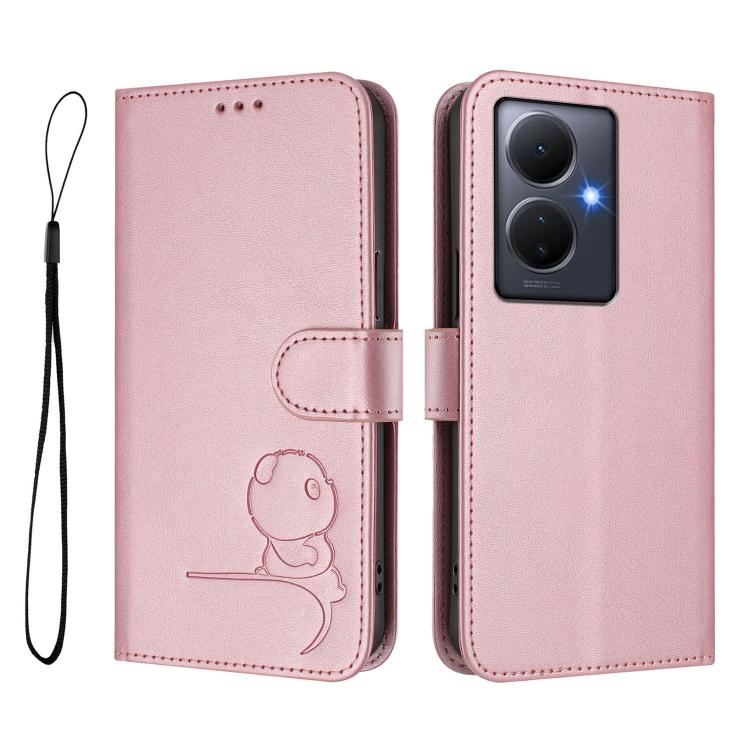 Litter Panda Embossing RFID Leather Phone Case with Lanyard, For vivo Y78+ / Y78 / V29 Lite, For vivo Y56 / Y16 / Y02s, For vivo V27 / V27 Pro, For vivo V27e 4G / S16e 5G / T2 4G, For vivo Y27 4G