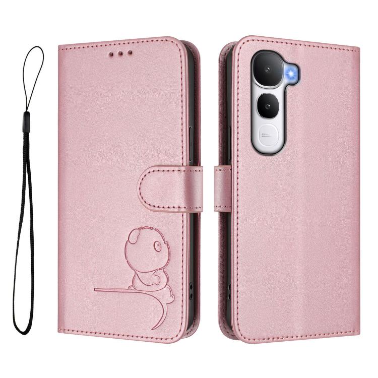 Litter Panda Embossing RFID Leather Phone Case with Lanyard, For vivo Y400 5G, For vivo Y400 4G, For vivo V60 5G, For vivo X200s, For vivo Y300 Pro+ / T4 / iQOO Z10, For vivo Y29 4G / T4x / Y300t / iQOO Z10x, For vivo V50 / V50e, For vivo V50 Lite 5G / 4G