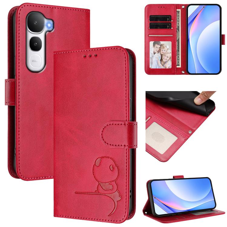 Litter Panda Embossing RFID Leather Phone Case with Lanyard, For vivo Y400 5G, For vivo Y400 4G, For vivo V60 5G, For vivo X200s, For vivo Y300 Pro+ / T4 / iQOO Z10, For vivo Y29 4G / T4x / Y300t / iQOO Z10x, For vivo V50 / V50e, For vivo V50 Lite 5G / 4G