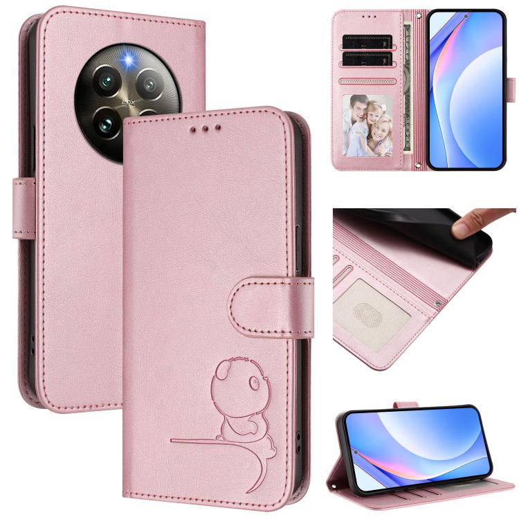 Litter Panda Embossing RFID Leather Phone Case with Lanyard, For Realme 14 Pro, For Realme GT7 Pro / GT7 Pro Racing, For Realme C63 5G, For Realme 12 5G / 12x Global / 12x India, For Realme 13+, For Realme 13 4G / 12 4G / 12+ / P1                      ...