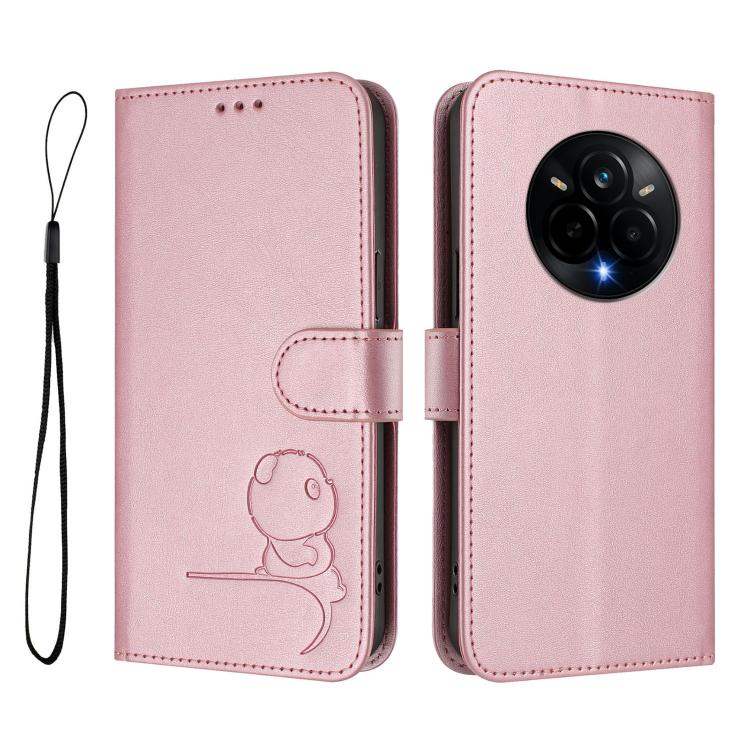 Litter Panda Embossing RFID Leather Phone Case with Lanyard, For Realme 14 Pro, For Realme GT7 Pro / GT7 Pro Racing, For Realme C63 5G, For Realme 12 5G / 12x Global / 12x India, For Realme 13+, For Realme 13 4G / 12 4G / 12+ / P1                      ...