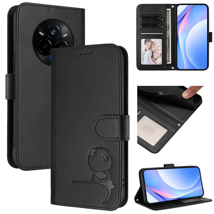 Litter Panda Embossing RFID Leather Phone Case with Lanyard, For Realme 14 Pro, For Realme GT7 Pro / GT7 Pro Racing, For Realme C63 5G, For Realme 12 5G / 12x Global / 12x India, For Realme 13+, For Realme 13 4G / 12 4G / 12+ / P1                      ...