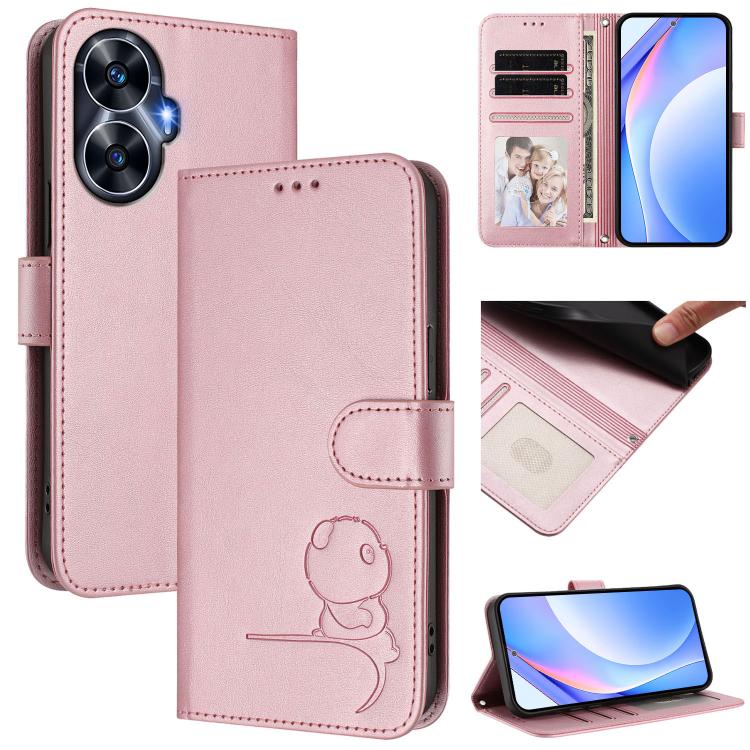 Litter Panda Embossing RFID Leather Phone Case with Lanyard, For Realme C65 4G, For Realme C55 / Narzo N55