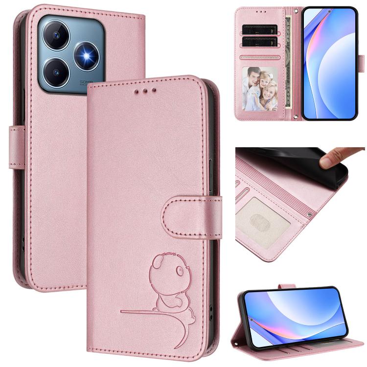 Litter Panda Embossing RFID Leather Phone Case with Lanyard, For Realme 14 Pro, For Realme GT7 Pro / GT7 Pro Racing, For Realme C63 5G, For Realme 12 5G / 12x Global / 12x India, For Realme 13+, For Realme 13 4G / 12 4G / 12+ / P1                      ...
