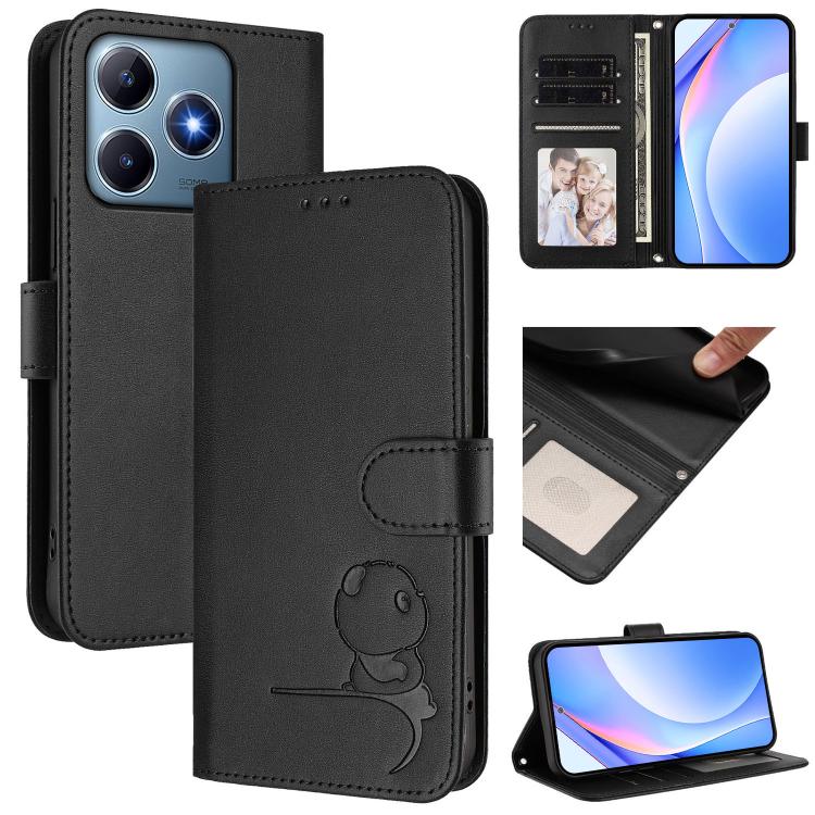 Litter Panda Embossing RFID Leather Phone Case with Lanyard, For Realme 14 Pro, For Realme GT7 Pro / GT7 Pro Racing, For Realme C63 5G, For Realme 12 5G / 12x Global / 12x India, For Realme 13+, For Realme 13 4G / 12 4G / 12+ / P1                      ...