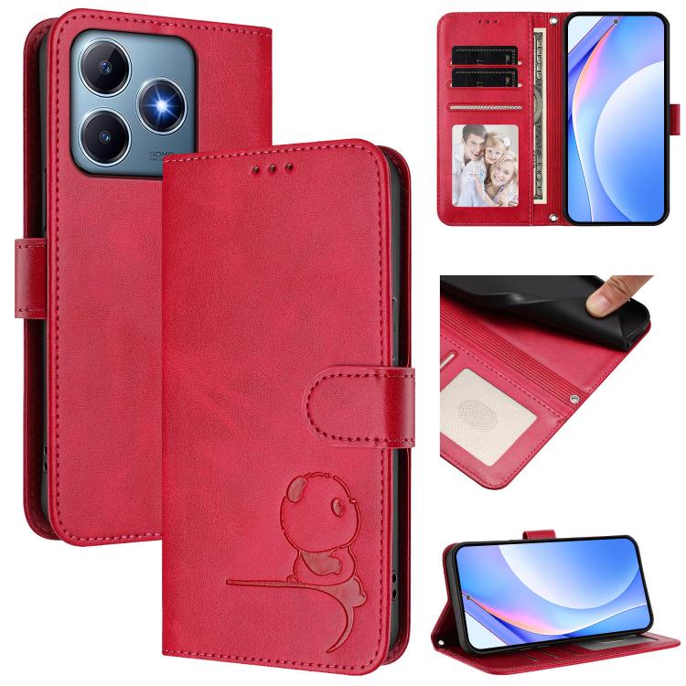 Litter Panda Embossing RFID Leather Phone Case with Lanyard, For Realme 14 Pro, For Realme GT7 Pro / GT7 Pro Racing, For Realme C63 5G, For Realme 12 5G / 12x Global / 12x India, For Realme 13+, For Realme 13 4G / 12 4G / 12+ / P1                      ...