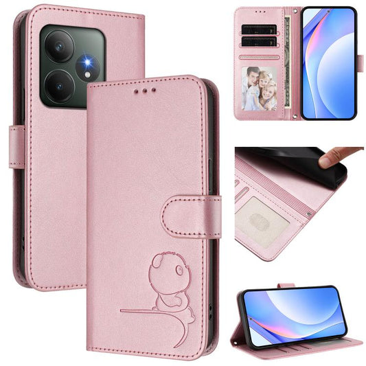 Litter Panda Embossing RFID Leather Phone Case with Lanyard, For Realme GT 6T 5G / GT 6 5G Global, For Realme C67 4G / 12 Lite 4G, For Realme 12 Pro / 12 Pro+ / P1 Pro, For Realme C53 / C51 / C53 India, For Realme 11 5G / 11x / C67 5G India            ...