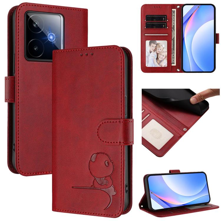 Litter Panda Embossing RFID Leather Phone Case with Lanyard, For Realme C71 4G India / Note 70 4G, For Realme P4 Pro 5G, For Realme P4 5G, For Realme 15T 5G Global, For Realme 15 5G / 15 Pro 5G Global, For Realme C71 4G, For Realme GT7 5G India        ...