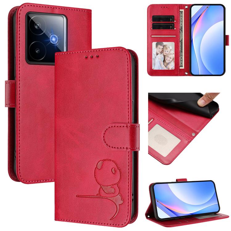 Litter Panda Embossing RFID Leather Phone Case with Lanyard, For Realme C71 4G India / Note 70 4G, For Realme P4 Pro 5G, For Realme P4 5G, For Realme 15T 5G Global, For Realme 15 5G / 15 Pro 5G Global, For Realme C71 4G, For Realme GT7 5G India        ...