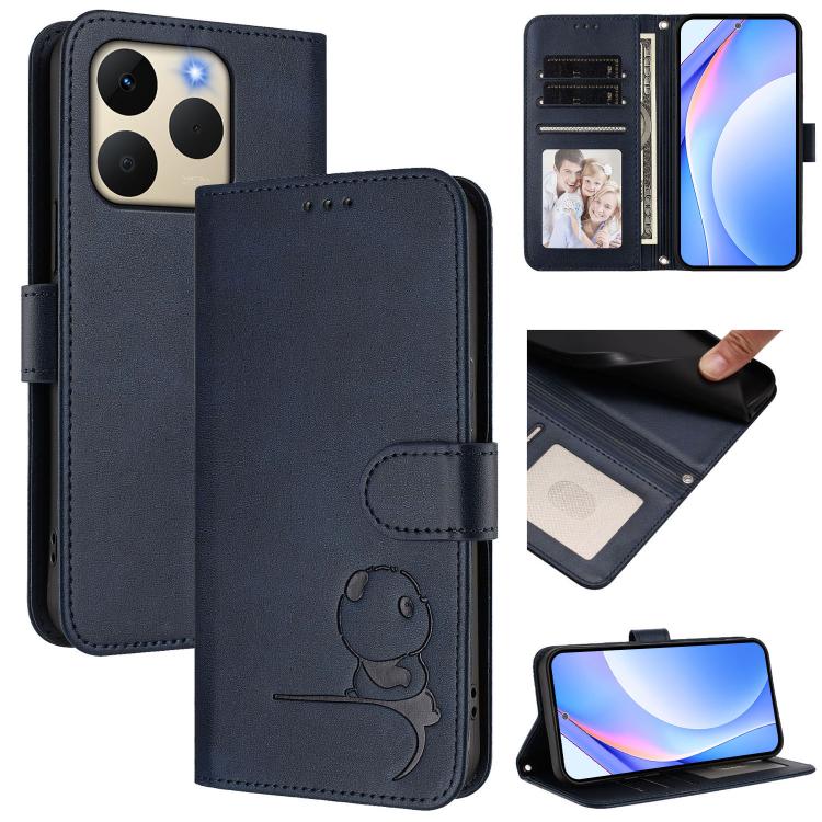 Litter Panda Embossing RFID Leather Phone Case with Lanyard, For Realme C71 4G India / Note 70 4G, For Realme P4 Pro 5G, For Realme P4 5G, For Realme 15T 5G Global, For Realme 15 5G / 15 Pro 5G Global, For Realme C71 4G, For Realme GT7 5G India        ...