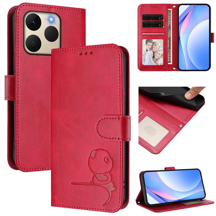 Litter Panda Embossing RFID Leather Phone Case with Lanyard, For Realme C71 4G India / Note 70 4G, For Realme P4 Pro 5G, For Realme P4 5G, For Realme 15T 5G Global, For Realme 15 5G / 15 Pro 5G Global, For Realme C71 4G, For Realme GT7 5G India        ...