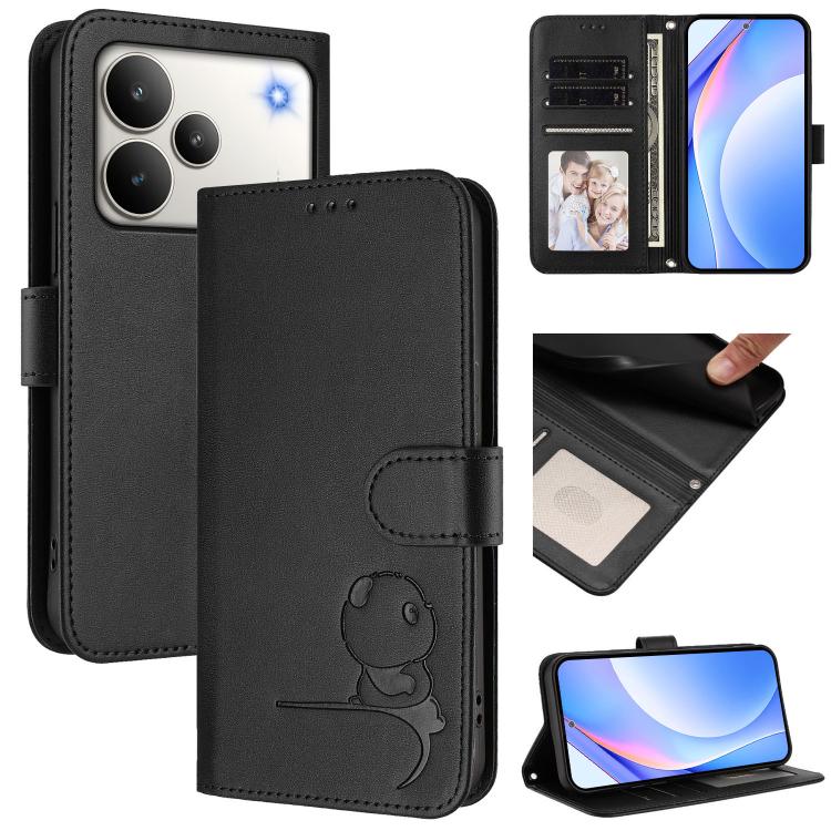 Litter Panda Embossing RFID Leather Phone Case with Lanyard, For Realme C71 4G India / Note 70 4G, For Realme P4 Pro 5G, For Realme P4 5G, For Realme 15T 5G Global, For Realme 15 5G / 15 Pro 5G Global, For Realme C71 4G, For Realme GT7 5G India        ...