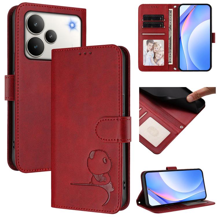 Litter Panda Embossing RFID Leather Phone Case with Lanyard, For Realme C71 4G India / Note 70 4G, For Realme P4 Pro 5G, For Realme P4 5G, For Realme 15T 5G Global, For Realme 15 5G / 15 Pro 5G Global, For Realme C71 4G, For Realme GT7 5G India        ...