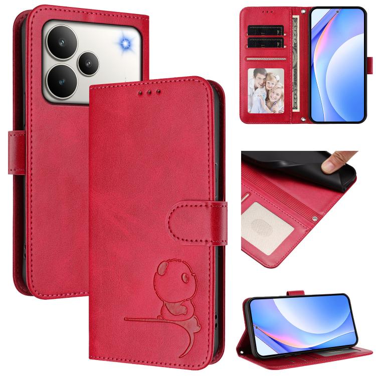 Litter Panda Embossing RFID Leather Phone Case with Lanyard, For Realme C71 4G India / Note 70 4G, For Realme P4 Pro 5G, For Realme P4 5G, For Realme 15T 5G Global, For Realme 15 5G / 15 Pro 5G Global, For Realme C71 4G, For Realme GT7 5G India        ...