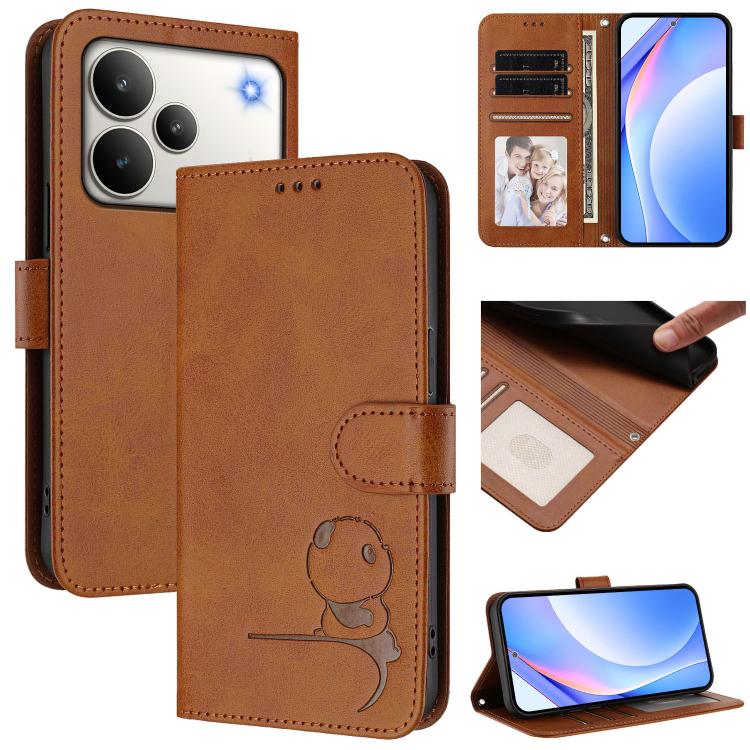 Litter Panda Embossing RFID Leather Phone Case with Lanyard, For Realme C71 4G India / Note 70 4G, For Realme P4 Pro 5G, For Realme P4 5G, For Realme 15T 5G Global, For Realme 15 5G / 15 Pro 5G Global, For Realme C71 4G, For Realme GT7 5G India        ...