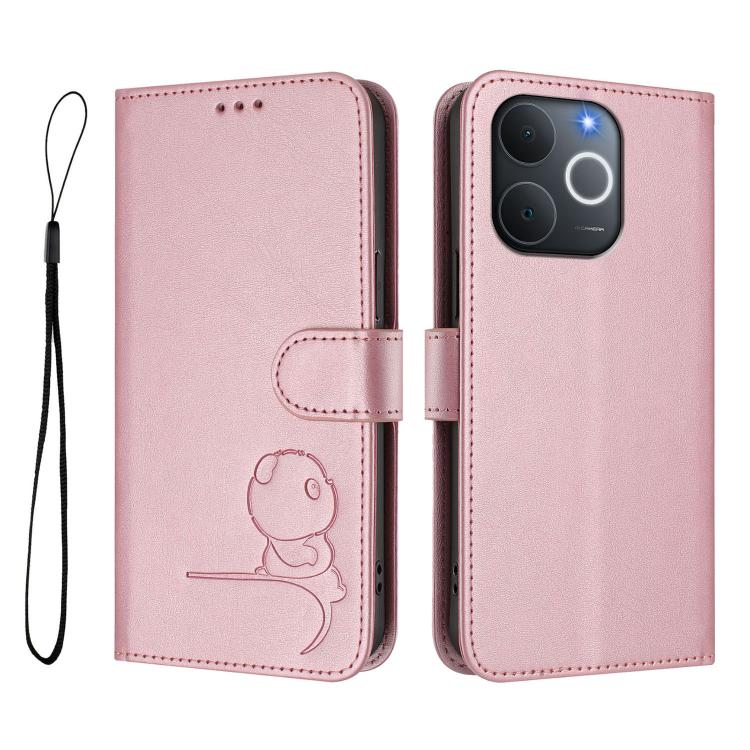 Litter Panda Embossing RFID Leather Phone Case with Lanyard, For Realme C71 4G India / Note 70 4G, For Realme P4 Pro 5G, For Realme P4 5G, For Realme 15T 5G Global, For Realme 15 5G / 15 Pro 5G Global, For Realme C71 4G, For Realme GT7 5G India        ...