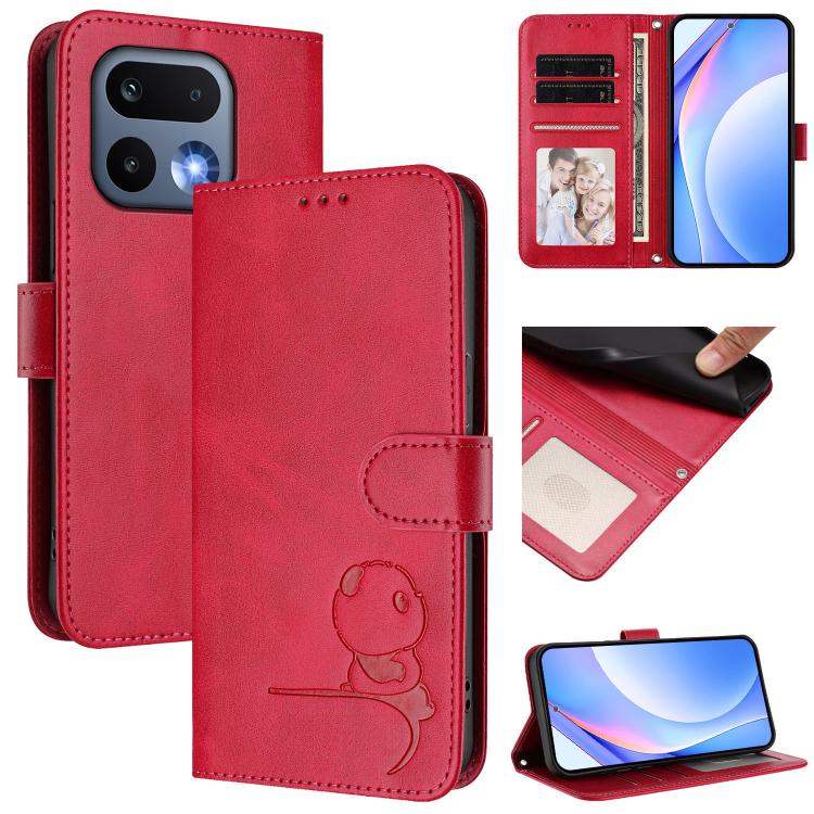 Litter Panda Embossing RFID Leather Phone Case with Lanyard, For Realme P4x / OnePlus Nord CE6 Lite, For Realme 16T 5G, For Realme C100 5G / C83 / C85 5G, For Realme P4 Power 5G, For Realme  Note 80 4G Global, For Realme 16 5G Global                   ...