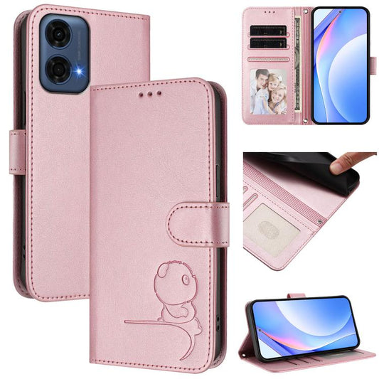 Litter Panda Embossing RFID Leather Phone Case with Lanyard, For Motorola Moto G24 Power, For Motorola Moto G Play 5G 2024, For Motorola Moto G Stylus 5G 2024, For Motorola Moto G34 5G, For Motorola Moto G Play 4G 2024, For Motorola Moto G Power 5G 202...