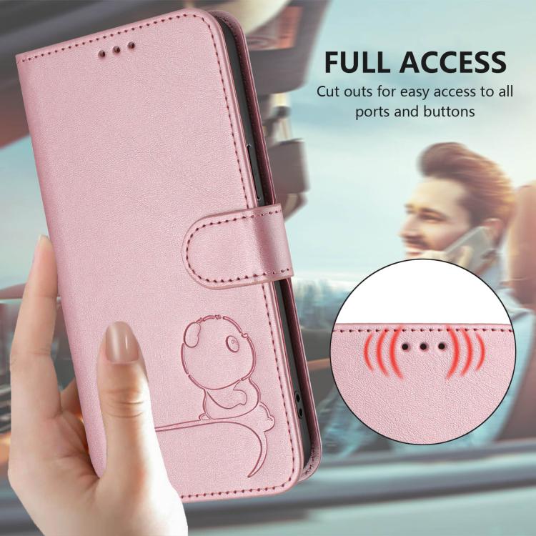 Litter Panda Embossing RFID Leather Phone Case with Lanyard, For Motorola Moto G42 5G