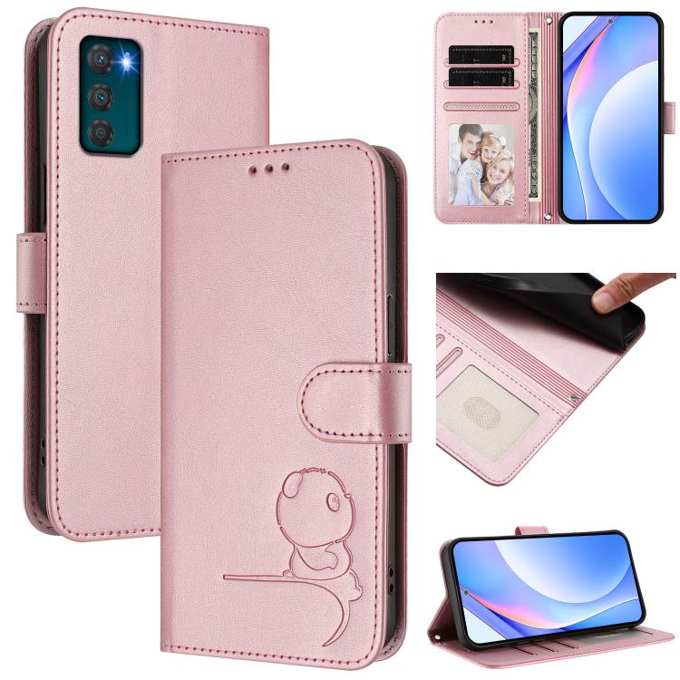 Litter Panda Embossing RFID Leather Phone Case with Lanyard, For Motorola Moto G42 5G