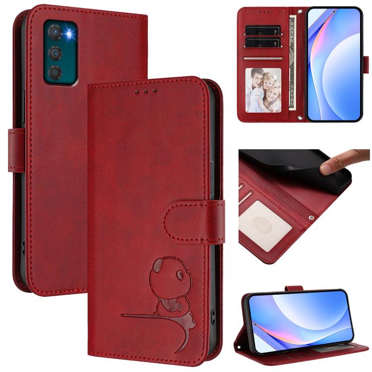 Litter Panda Embossing RFID Leather Phone Case with Lanyard, For Motorola Moto G42 5G