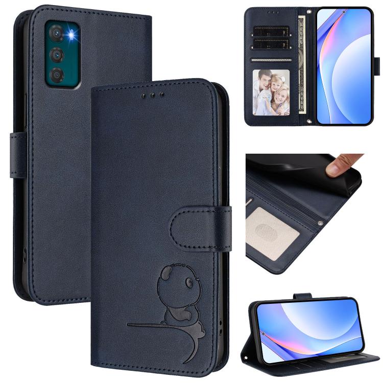 Litter Panda Embossing RFID Leather Phone Case with Lanyard, For Motorola Moto G42 5G