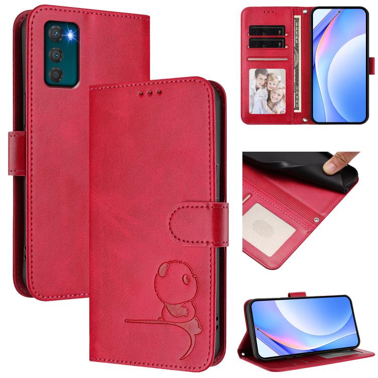 Litter Panda Embossing RFID Leather Phone Case with Lanyard, For Motorola Moto G42 5G
