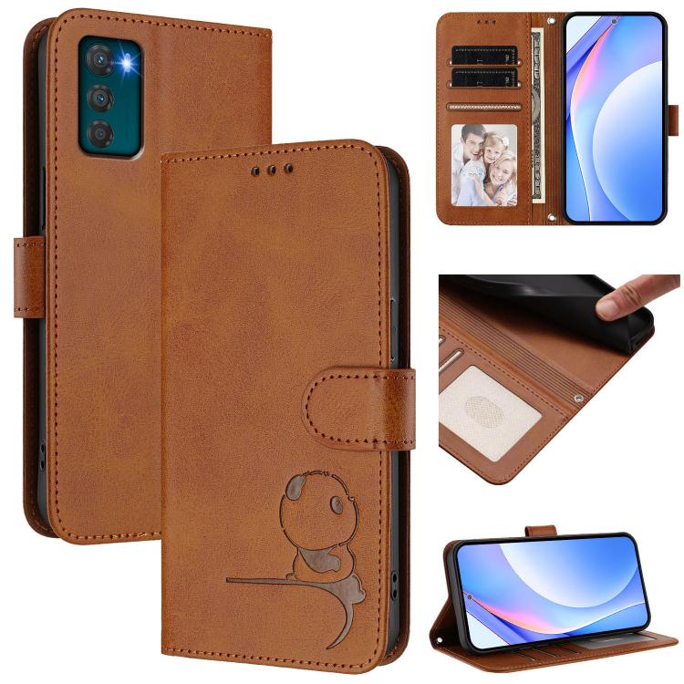 Litter Panda Embossing RFID Leather Phone Case with Lanyard, For Motorola Moto G42 5G