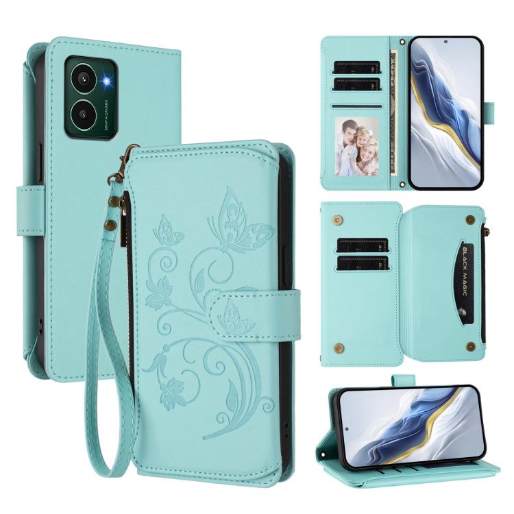Butterfly Love Flower Multi-card Zipper Wallet Leather Phone Case, For HMD Fuison, For HMD Skyline, For HMD Pulse Pro / Pulse+