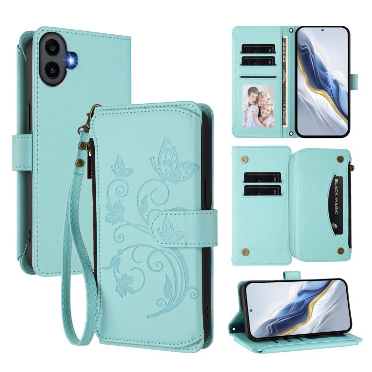 Butterfly Love Flower Multi-card Zipper Wallet Leather Phone Case, For Nothing Phone 4a Pro, For Nothing Phone 4a, For Nothing CMF Phone 2 Pro, For Nothing Phone 3a, For Nothing Phone 3a Pro, For Nothing CMF Phone 1