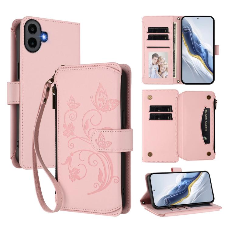 Butterfly Love Flower Multi-card Zipper Wallet Leather Phone Case, For Nothing Phone 4a Pro, For Nothing Phone 4a, For Nothing CMF Phone 2 Pro, For Nothing Phone 3a, For Nothing Phone 3a Pro, For Nothing CMF Phone 1