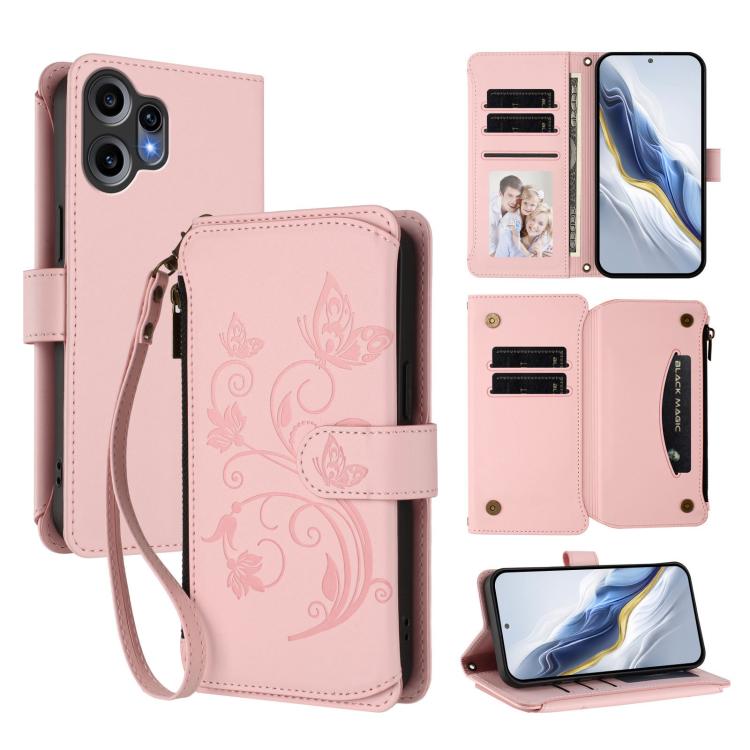 Butterfly Love Flower Multi-card Zipper Wallet Leather Phone Case, For Nothing Phone 4a Pro, For Nothing Phone 4a, For Nothing CMF Phone 2 Pro, For Nothing Phone 3a, For Nothing Phone 3a Pro, For Nothing CMF Phone 1